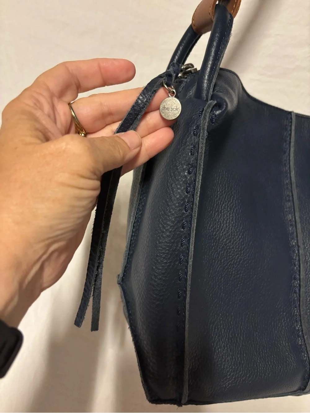 The Sak Los Feliz Navy Blue Leather Slouchy Hobo Shoulder Bag